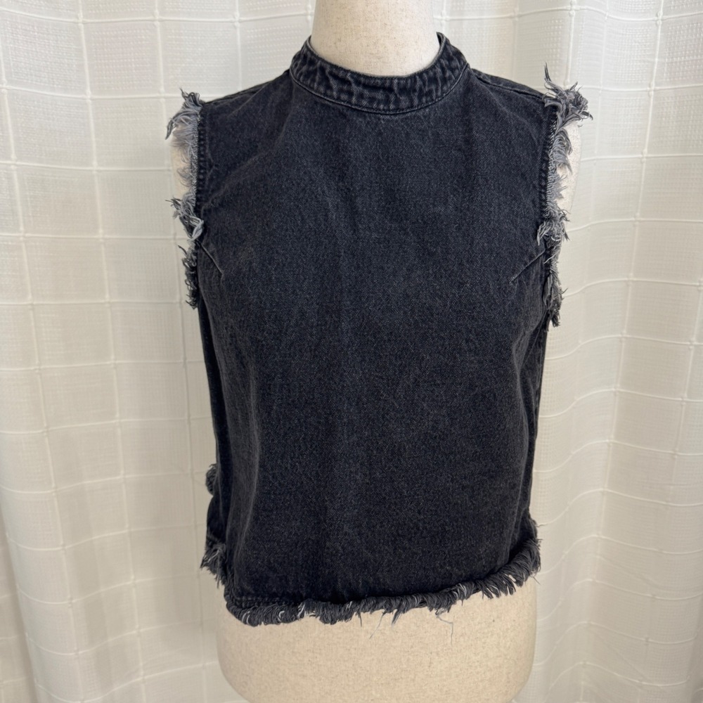 Washed Black Frayed Tank Top - Women's Sleeveless Tee
